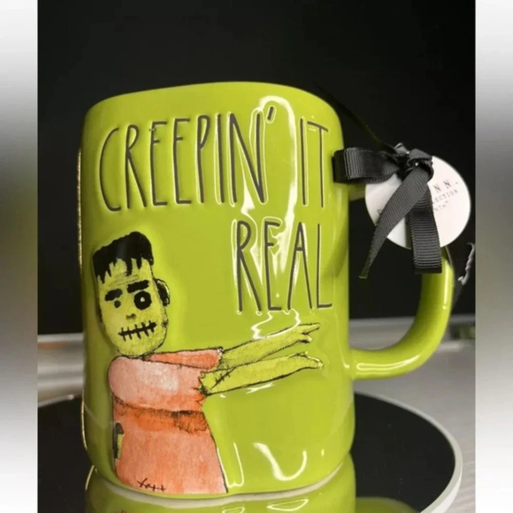 Rae Dunn Creepin It Real Frankenstein Halloween Mug Green Coffee Cup NWT